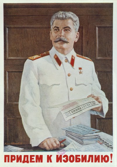 Sovjetposter van Stalin die een telegram leest door Russian School