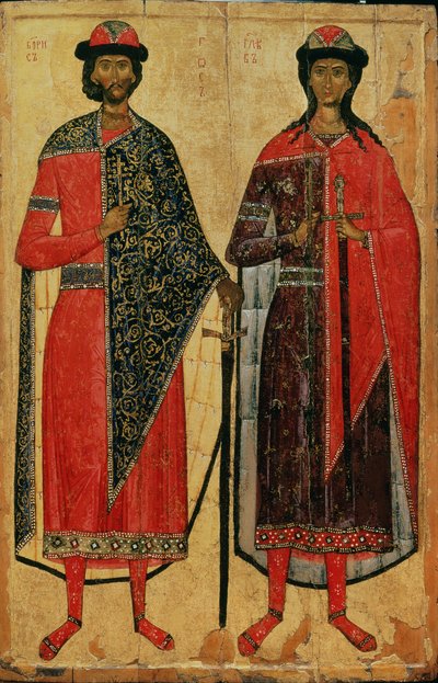 St. Boris en St. Gleb, Russische icoon, Moskouse School, 14e eeuw door Russian School
