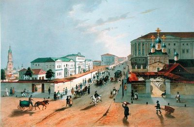 Het keizerlijke postkantoor in Moskou, gegraveerd door A. Muller door Russian School