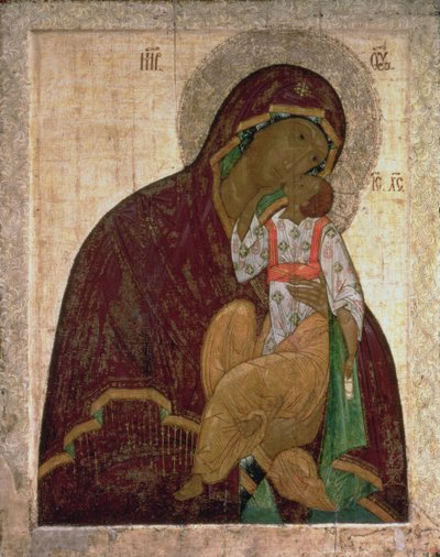 De Yakhroma Madonna van Nederigheid, Russische icoon, mogelijk School van Pskov door Russian School