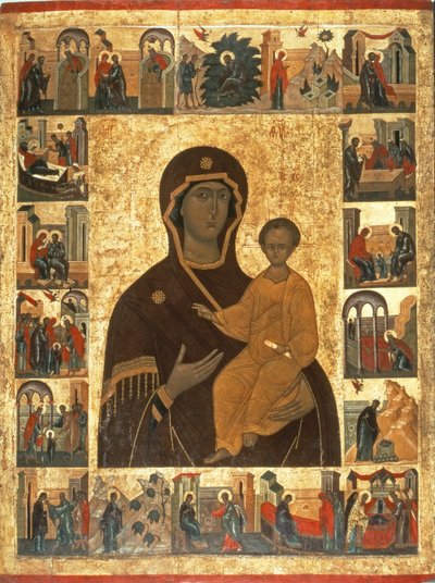 Maagd Hodegetria Icoon van Smolensk, c.1450 door Russian School