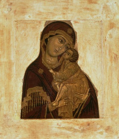 Maagd van de Don die het zegenende Christuskind omhelst, Russische icoon, 17e eeuw (paneel) door Russian School