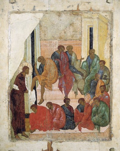 Christus wast de voeten van de apostelen, 1497 door Russian icon.