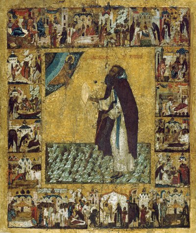 Sint Barlaam van Khutyn met scènes uit zijn leven, 1560s door Russian icon.