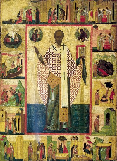 Sint Nicolaas van Zaraisk met Scènes uit Zijn Leven, begin 16e eeuw door Russian icon.