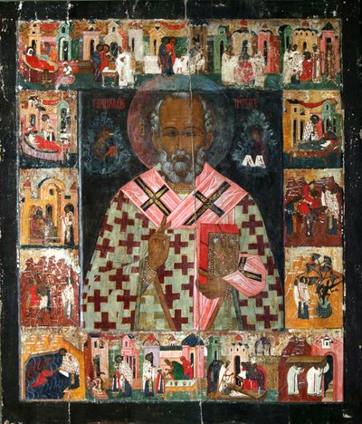Sint Nicolaas met scènes uit zijn leven, 16e eeuw door Russian icon.