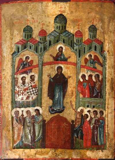 De Bescherming van de Moeder Gods Pokrov, begin 15e eeuw door Russian icon.