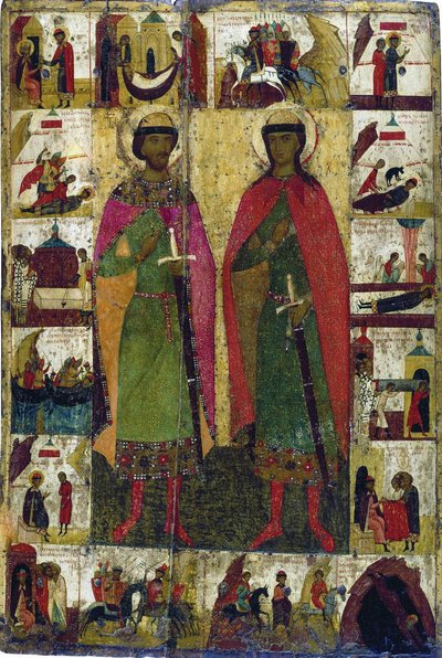 De Heiligen Boris en Gleb, 14e eeuw door Russian icon.