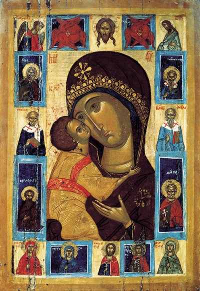 De Maagd Eleusa met geselecteerde heiligen, begin 16e eeuw door Russian icon.