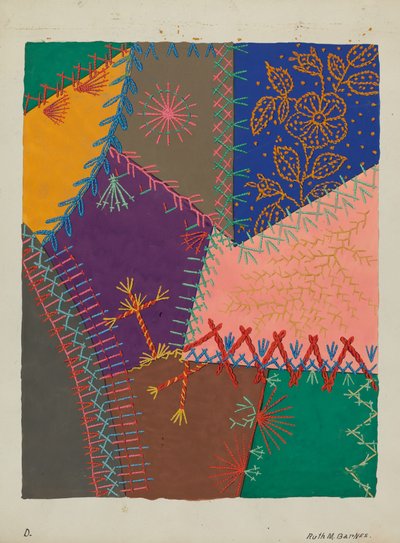 Crazy Quilt Detail, ca. 1940 door Ruth M Barnes