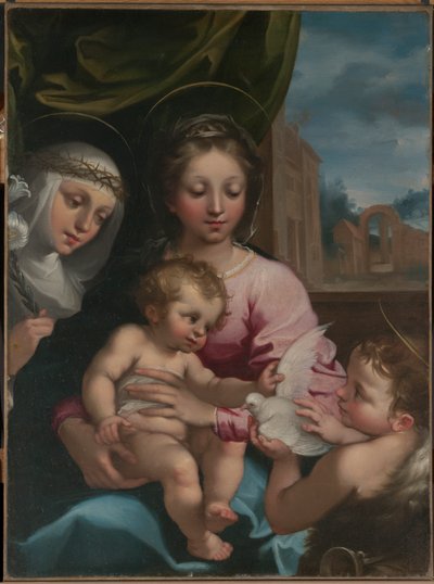 Maagd en kind met de jonge Sint Johannes de Doper en Sint Catharina van Siena door Rutilio Manetti