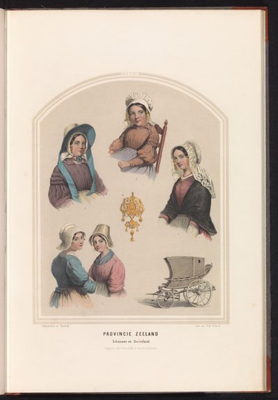 Klederdracht van Schouwen en Duiveland in Zeeland, 1857 door Ruurt de Vries