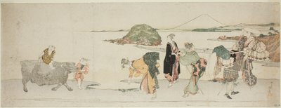 Aan het strand van Shichirigahama door Ryuryukyo Shinsai
