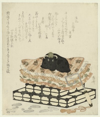 Beeldje van een os door Ryuryukyo Shinsai