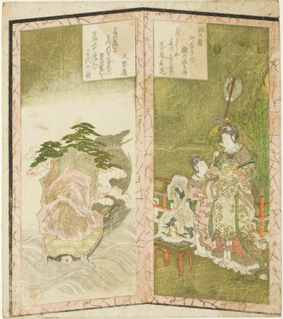 Seiobo (Koningin Moeder van het Westen) en schildpad, uit een ongetitelde hexaptych die een paar vouwschermen afbeeldt door Ryuryukyo Shinsai