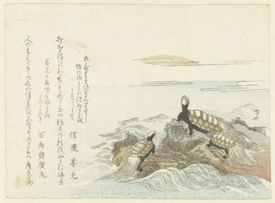 Schildpadden op een rots door Ryuryukyo Shinsai