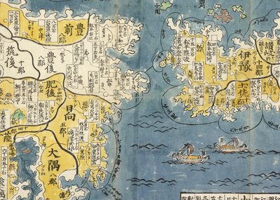 Detail van een kaart van Japan door Ryusen Ishikawa