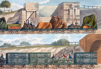 Treinen op de Liverpool en Manchester Railway, 1832-1833 door SG Hughes