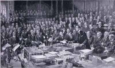 Een van de meest gedenkwaardige gebeurtenissen in de geschiedenis van het Parlement 3 augustus 1914, uit Cassells History of the British People uitgegeven door de Waverley Book Company Limited, c.1940 door S. Begg