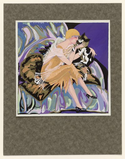 Femmes Modernes, 1926 : Zittende vrouw met een kat door S Chompré