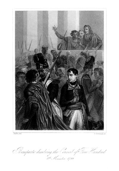 Napoleon Bonaparte 1721-1818 ontbindt de Raad van Vijfhonderd, 1845 door S. Freeman