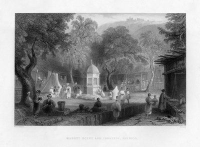 Een marktscène en een fontein in Antiochië, Turkije, 1841 door S. Lacey
