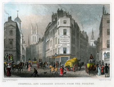 Cornhill en Lombard Street vanaf Poultry, City of London, 1830 door S. Lacey