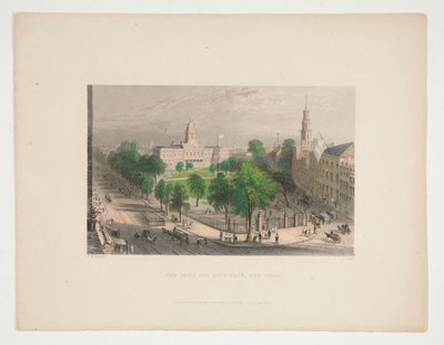 Het park en stadhuis, New York, illustratie voor Nathaniel Parker Willis door S. Lacey