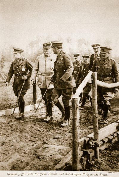 Generaal Joffre met Sir John French en Sir Douglas Haig aan het Front, 1914-19 door S. d A. Photography