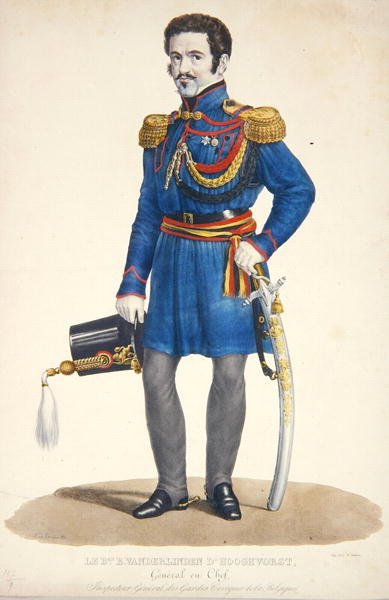 Emmanuel Vanderlinden, Generaal Baron van Hooghvorst, commandant van de Burgerwacht van België, gegraveerd door F. Judenne door S. de Droogers