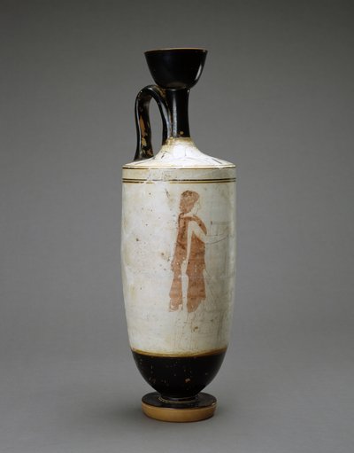Witte Grond Lekythos met Jonge Vrouw bij een Graf door Sabouroff Painter (attr. to)