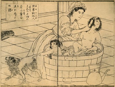 Amerikaanse Vrouw die haar Kinderen Baadt, 1862-1865, 1924 door Sadahide Utagawa