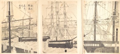 Buitenlandse Schepen voor de kust bij Yokohama, 19e eeuw door Sadahide Utagawa