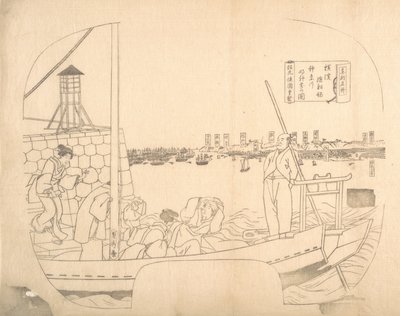 Proeflijnblokdruk voor waaier door Sadahide Utagawa