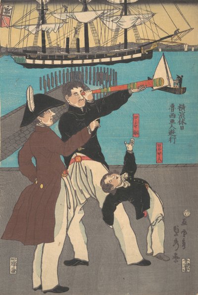 Russen Genieten van een Vakantie in Yokohama, 1861 door Sadahide Utagawa