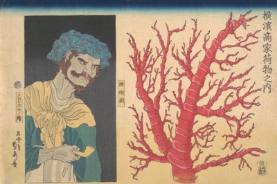 Koraalstok en een portret van een Zuidzee-eilandbewoner door Sadahide Utagawa