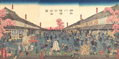 De pas geopende haven van Yokohama in de prefectuur Kanagawa, 2e maand, 1860 door Sadahide Utagawa