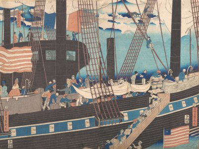 Yokohama-handel: Westerlingen laden vracht door Sadahide Utagawa