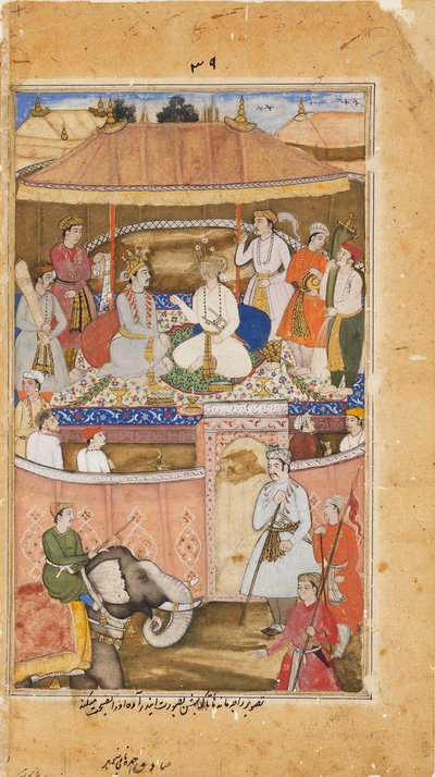 Krishna, in de gedaante van Indra, adviseert een koning door Sadiqi Beg