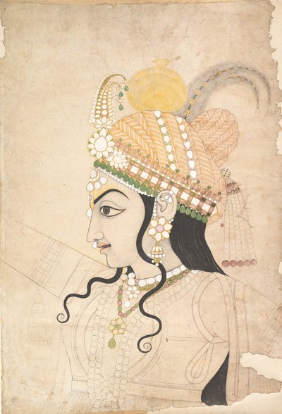 Hoofd van Krishna: cartoon voor een muurschildering van de Raslila, ca. 1800 door Sahib Ram