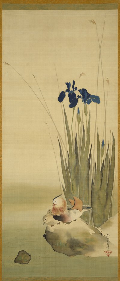 Iris en mandarijneenden door Sakai Hoitsu