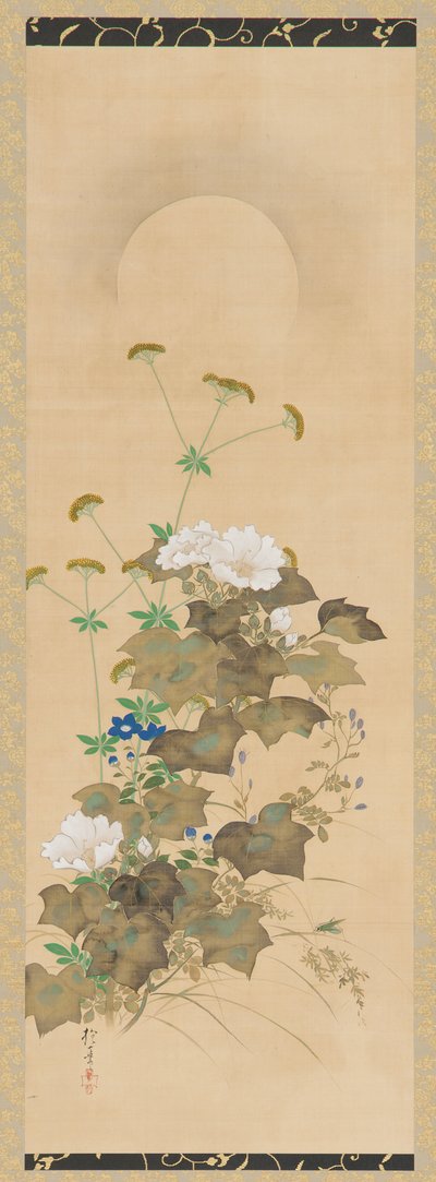 Maan en Herfstplanten door Sakai Hoitsu