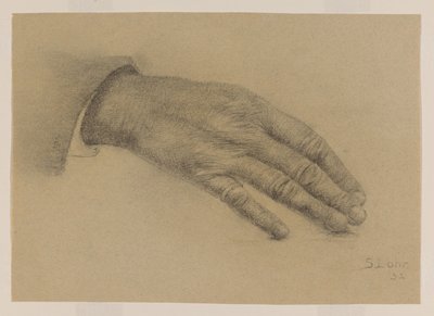 Studie gestrekte hand door Sally Lohr (signed by artist)