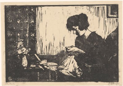Naaiende vrouw door Salomon Garf (signed by artist)