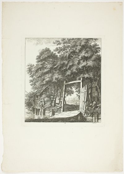 Vissen vanuit een raam, plaat drie uit Paysages Dédiés à M. Warelet door Salomon Gessner