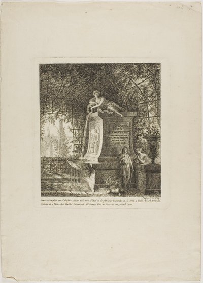 De getraliede fontein, frontispice uit Paysages Dédiés à M. Warelet door Salomon Gessner
