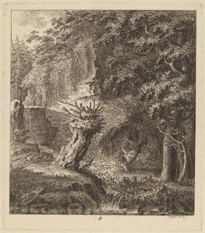 Boslandschap met een geknotte boom door Salomon Gessner
