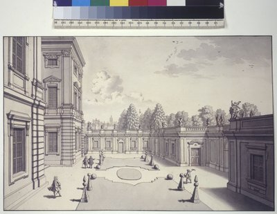 Volledige pagina: uitzicht op de tuinen van het paleis van Liechtenstein door Salomon Kleiner