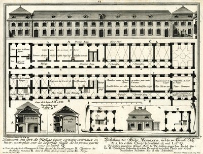 Plattegronden en aanzichten van de wintermenagerie en poortgebouwen door Salomon Kleiner