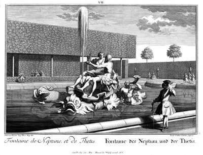 Uitzicht op de fontein van Neptunus en Thetis door Salomon Kleiner